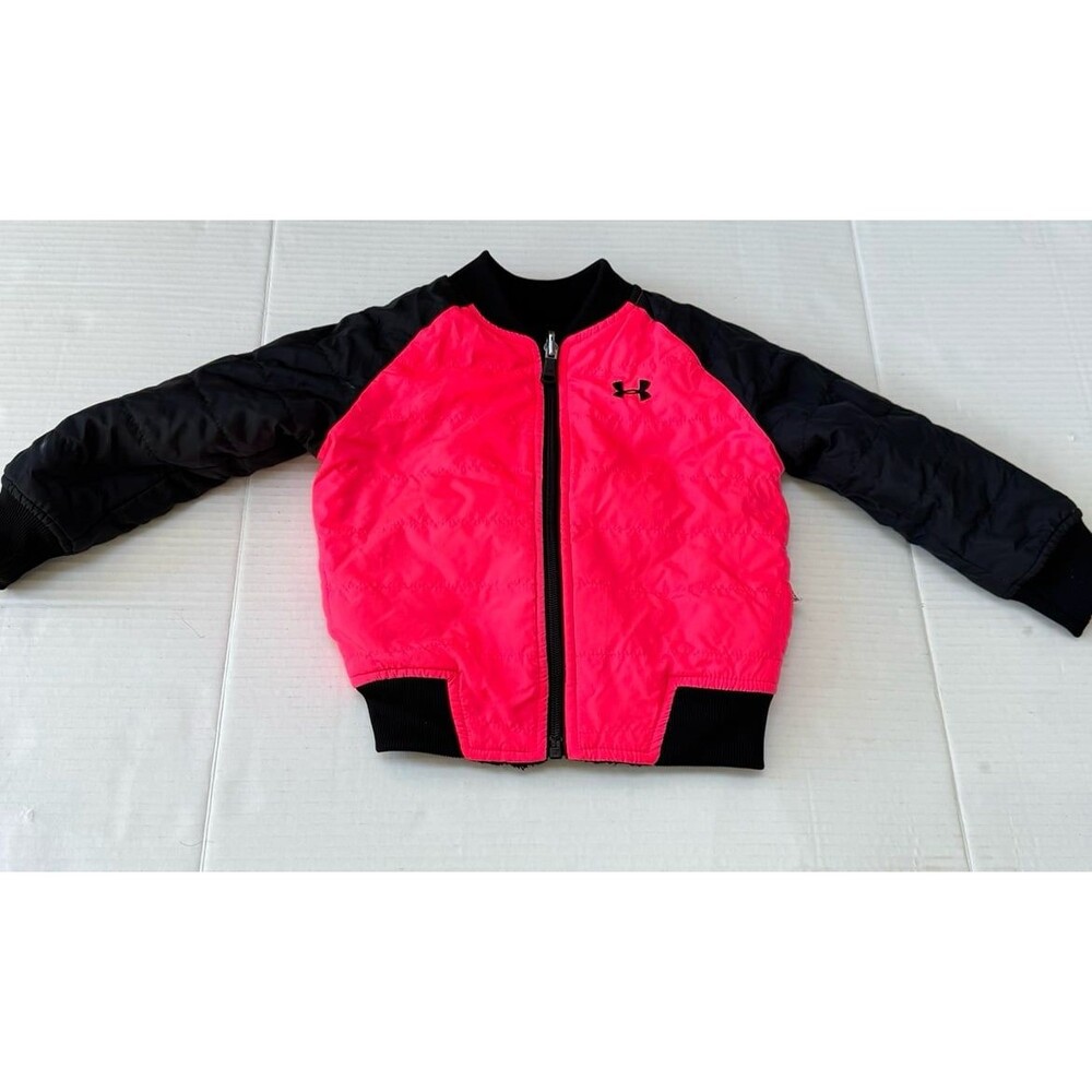 Under Armour Girls' ColdGear Reversible Bomber Jacket Pink Black Coat Size 3T